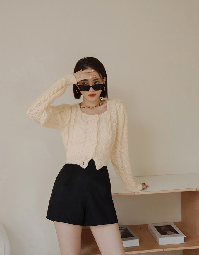 Dainty Square-Neck Buttoned Twist Sweater