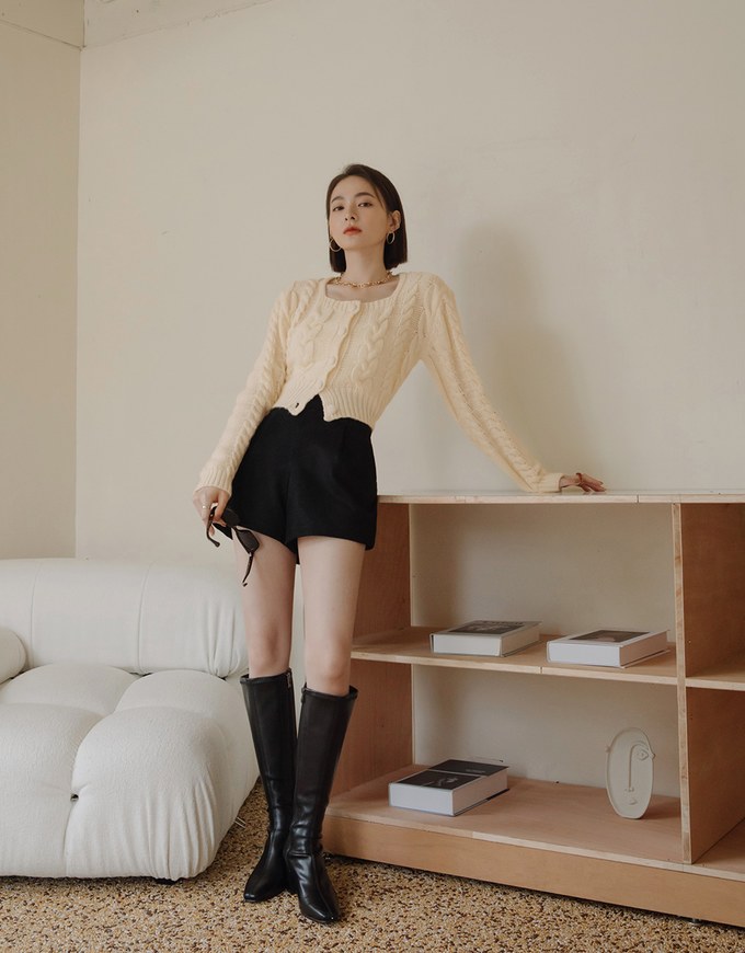 Dainty Square-Neck Buttoned Twist Sweater