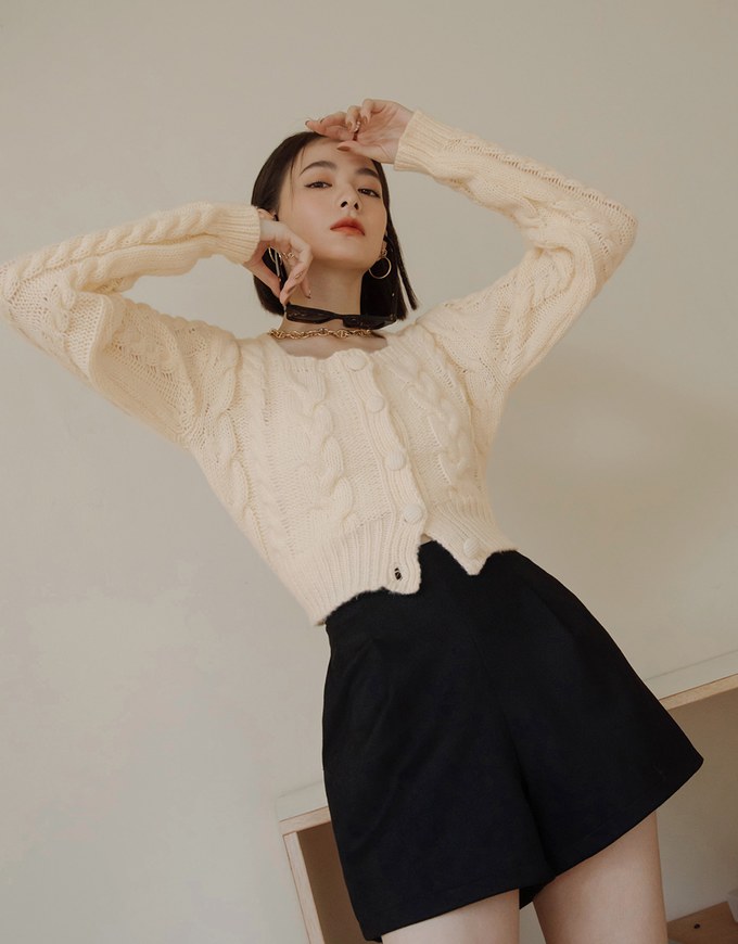 Dainty Square-Neck Buttoned Twist Sweater