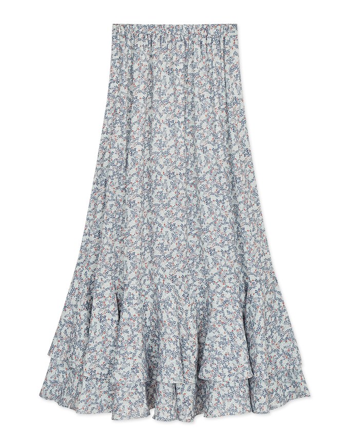Ditsy Floral Layered Ruffled Slit Maxi Skirt