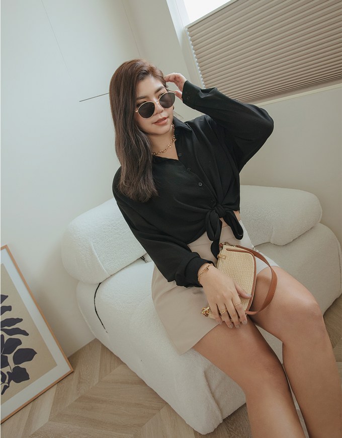 Transparent Sheer Tie-West Crop Blouse