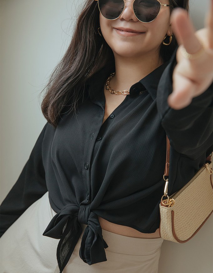 Transparent Sheer Tie-West Crop Blouse