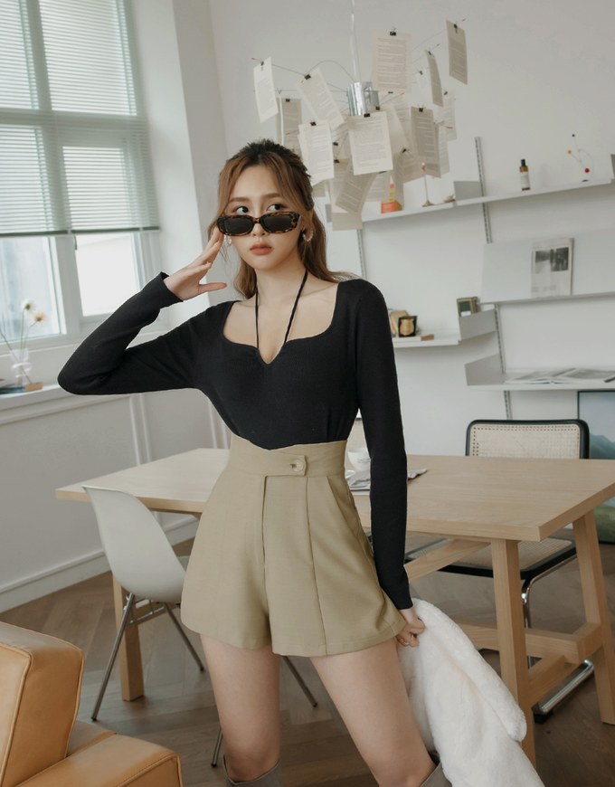 Crossover High Waist Cotton Linen Shorts