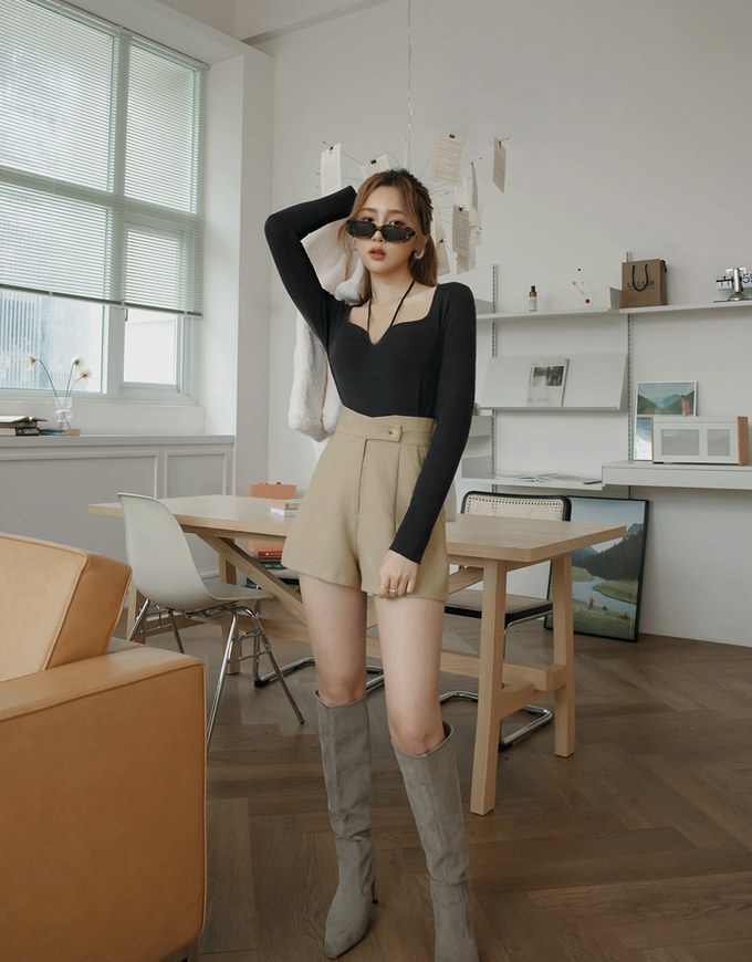Crossover High Waist Cotton Linen Shorts