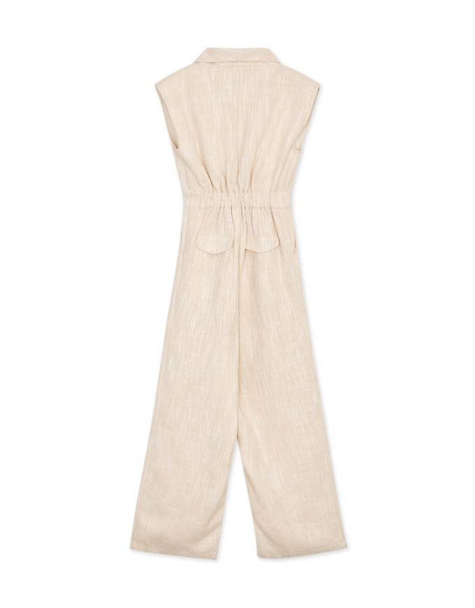 Edgy Smart Textured Lapel Jumpsuit With Shoulder Pads