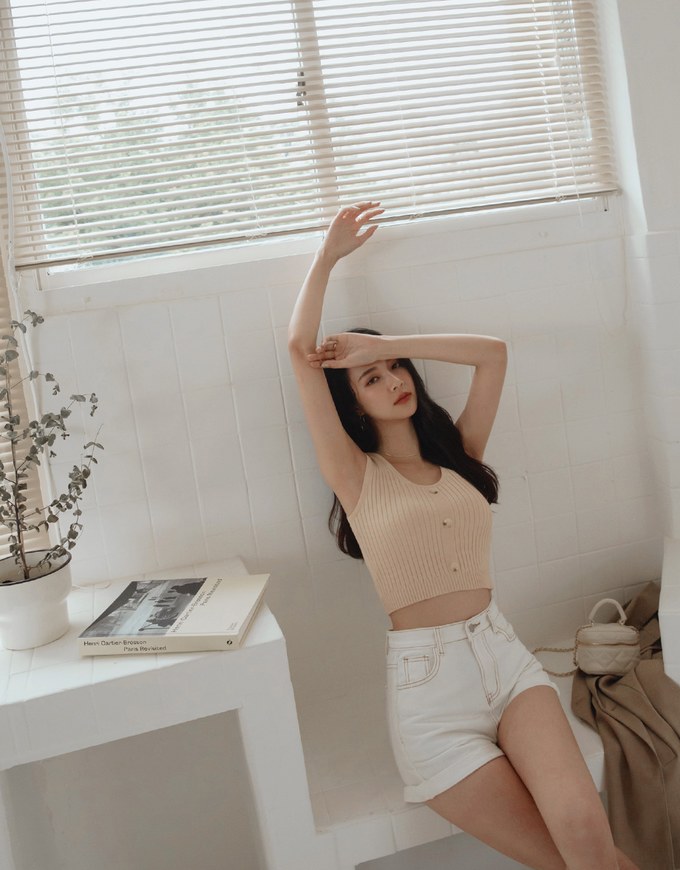 U-Neck Simple Plain Ribbed Tank Top