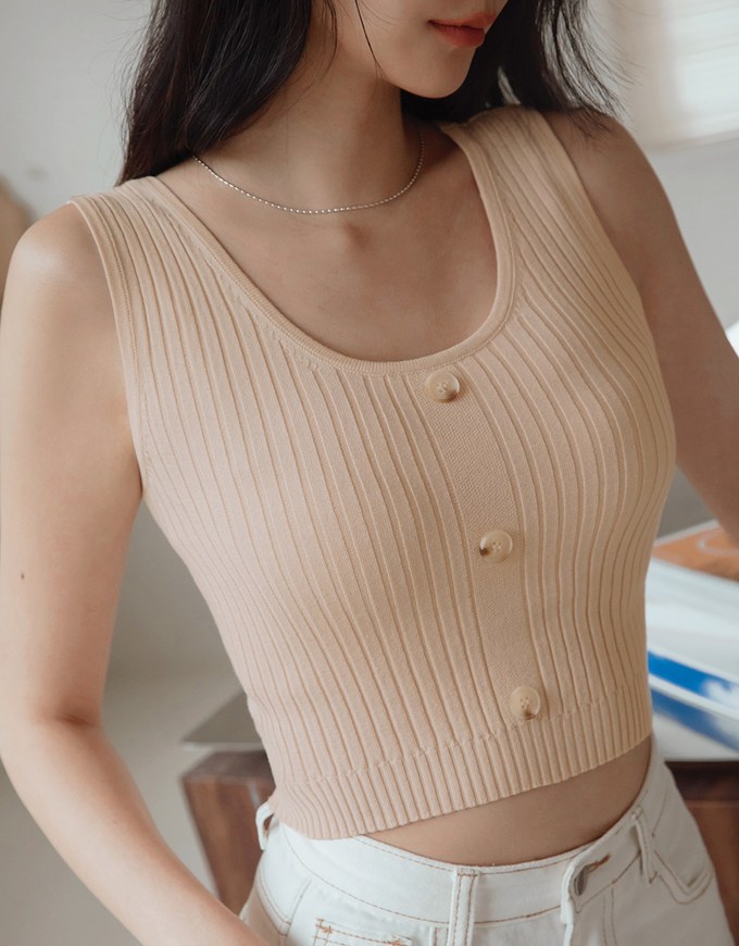 U-Neck Simple Plain Ribbed Tank Top