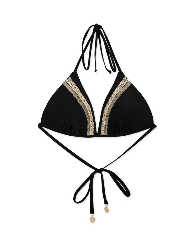 Totem Embroidery Single Tie Strap Push Up Bikini Top (Thick Padded)
