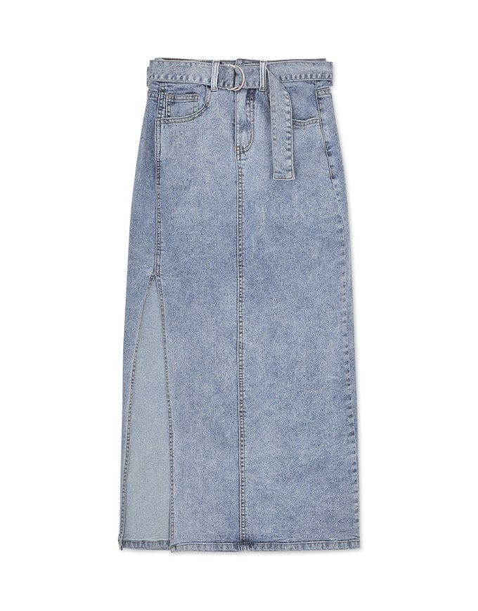 Denim Pencil Skirt With Side Slit (Belt Included)