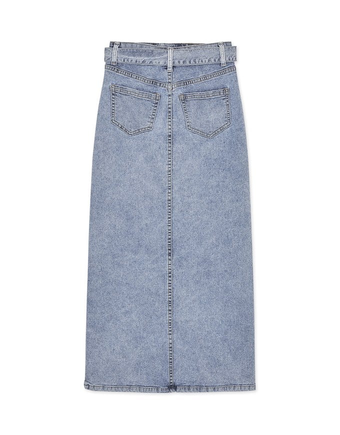 Denim Pencil Skirt With Side Slit (Belt Included)