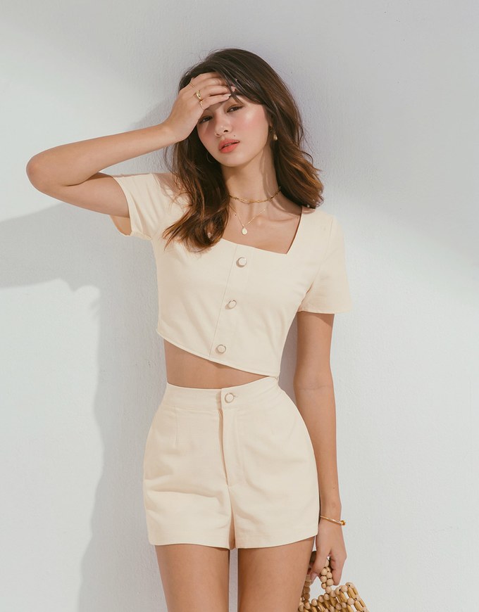 Square Neck Fine Gingham Top + Shorts Set Wear