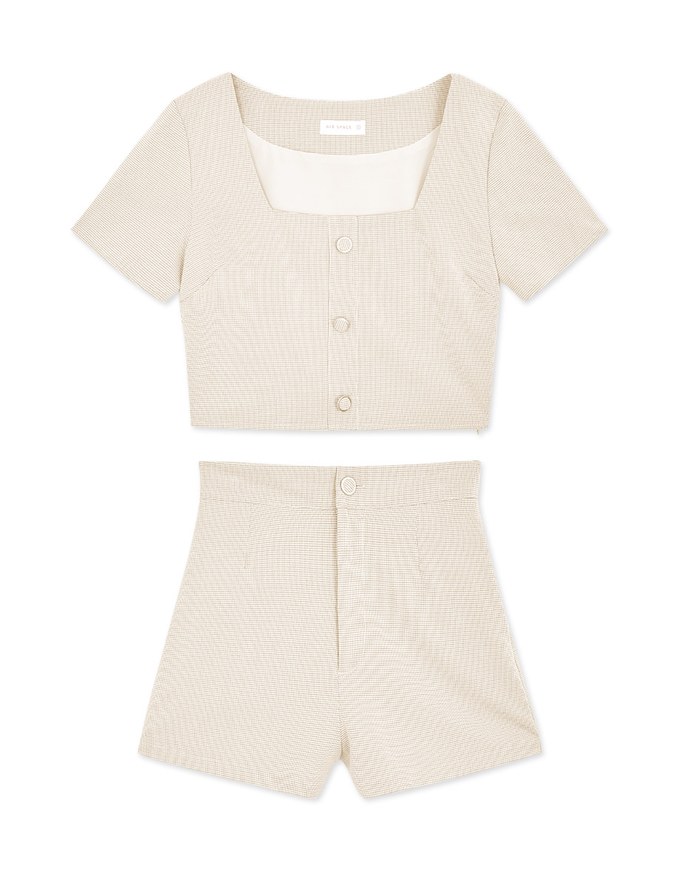 Square Neck Fine Gingham Top + Shorts Set Wear