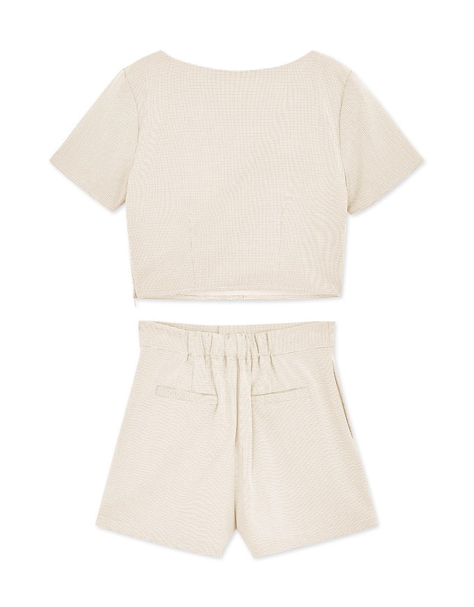 Square Neck Fine Gingham Top + Shorts Set Wear