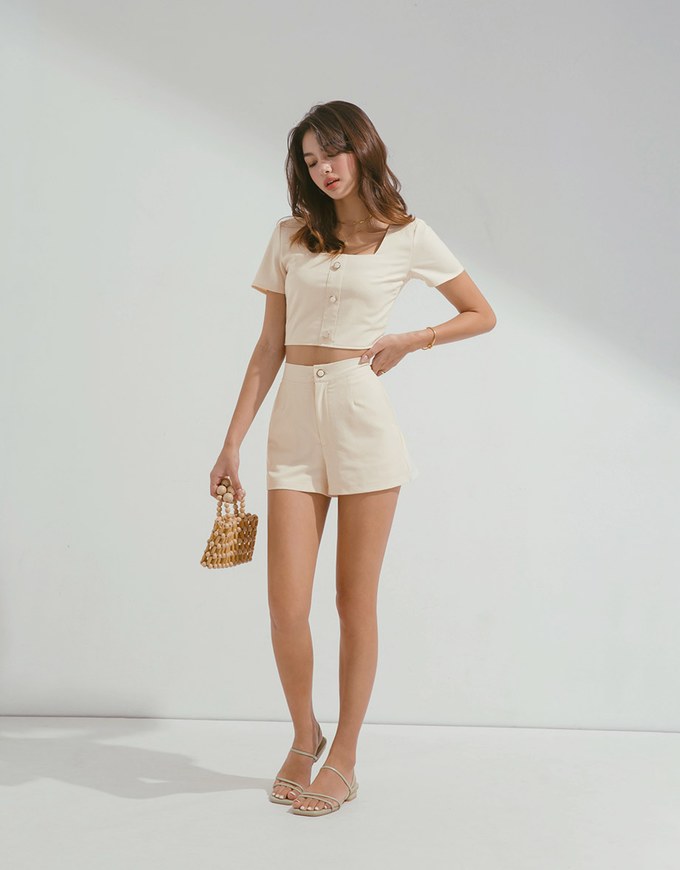 Square Neck Fine Gingham Top + Shorts Set Wear