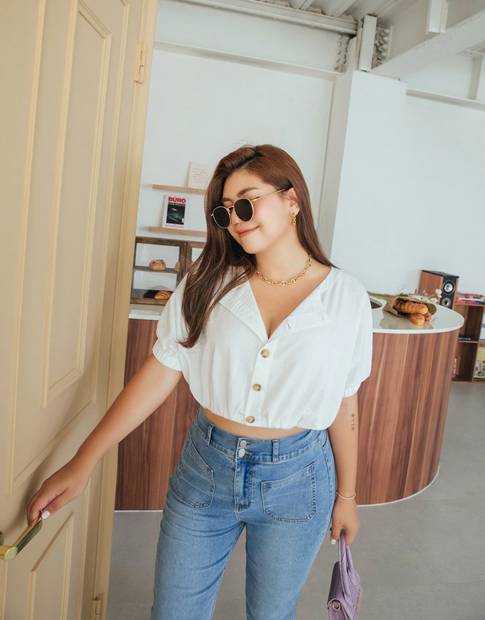 2WAY Button Down Cinched West Crop Top