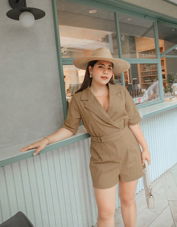Smart Casual Suit Collar Playsuit (With Belt)