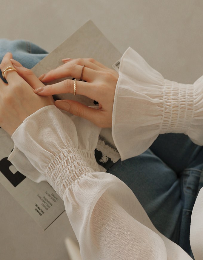 Sheer Chiffon Elastic Sleeve Blouse