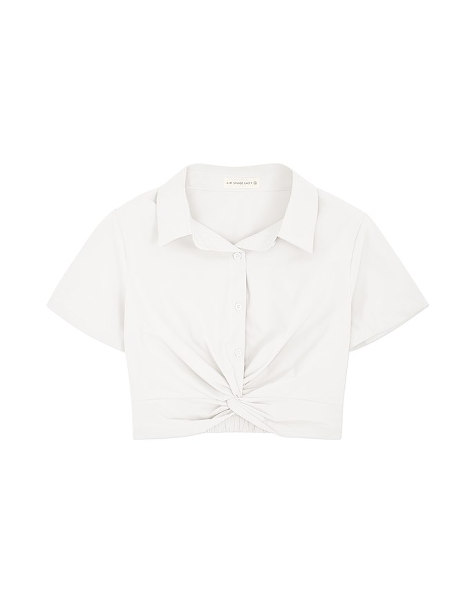 Front Knot Cinched Waist Blouse