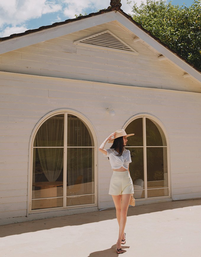 Front Knot Cinched Waist Blouse