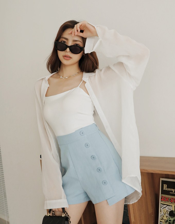 Single-side Button Asymmetrical Shorts
