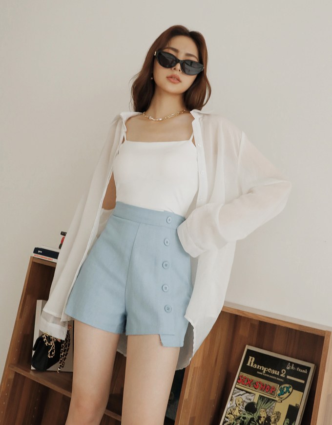 Single-side Button Asymmetrical Shorts