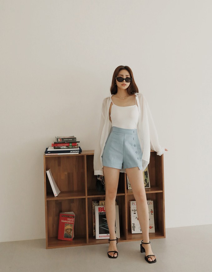Single-side Button Asymmetrical Shorts