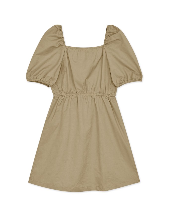 Square Neck Front Zipper Puff Sleeve Mini Dress