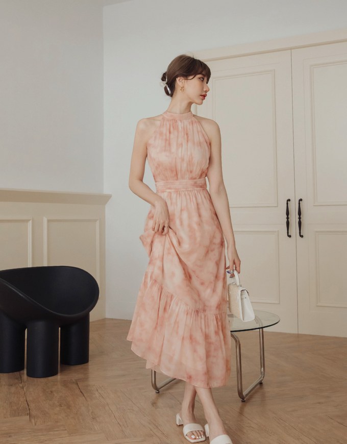 Dainty Tie-Dye Halter Maxi Dress