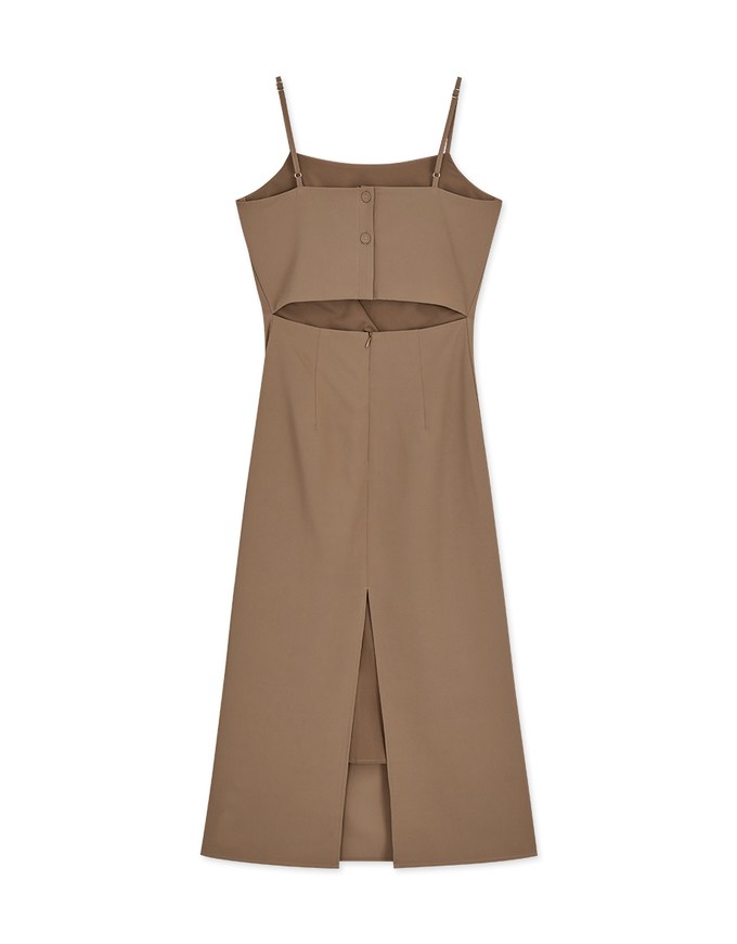 【Vacanza】Thin Strap Back Cut Out Slit Maxi Dress