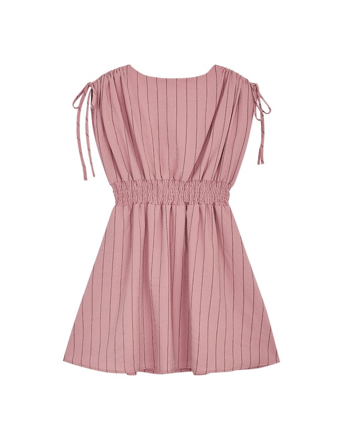 Shoulder Drawstring Striped Mini Dress