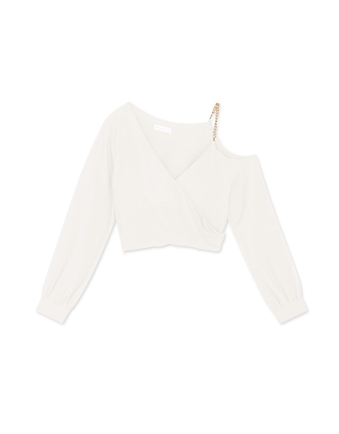Overlapping One Shoulder Gold Chain Crop Top