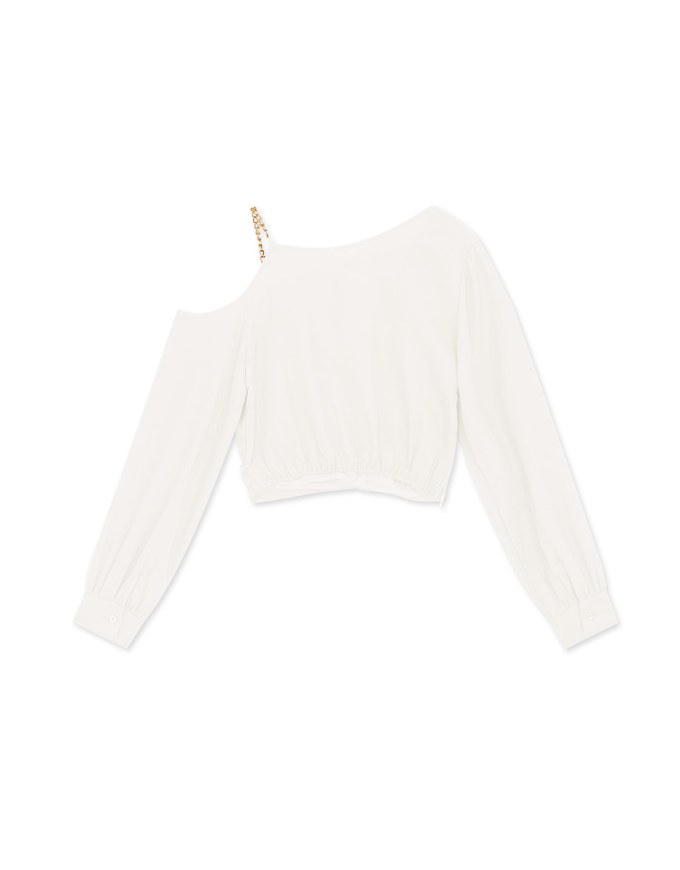 Overlapping One Shoulder Gold Chain Crop Top