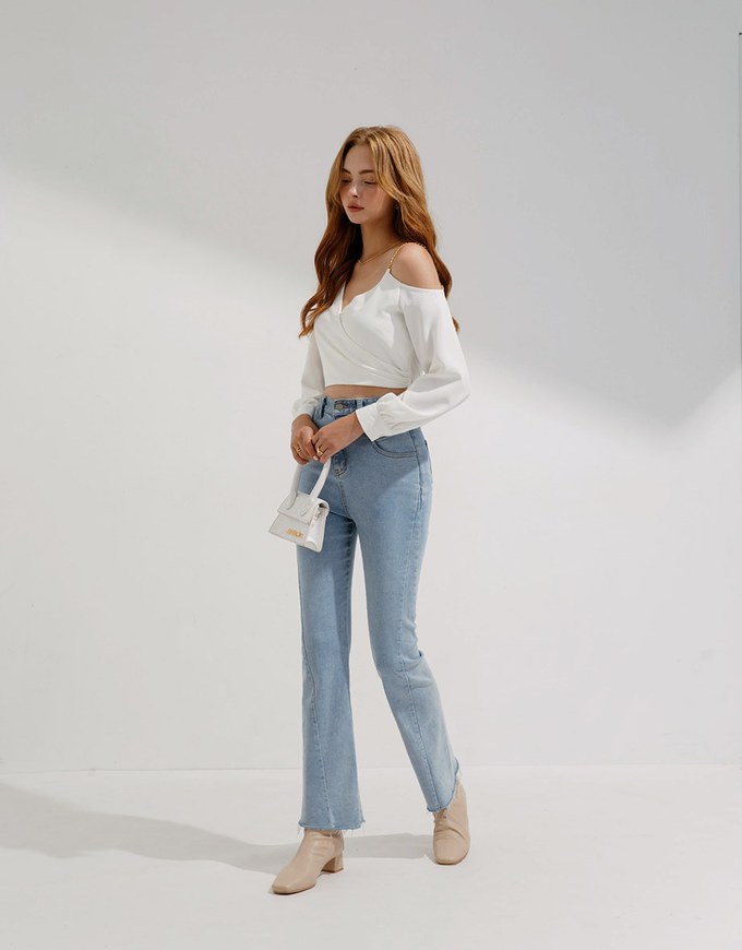 Overlapping One Shoulder Gold Chain Crop Top