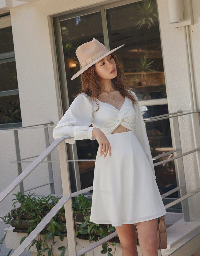 Heart Neck Twist Waist Cutout Mini Dress