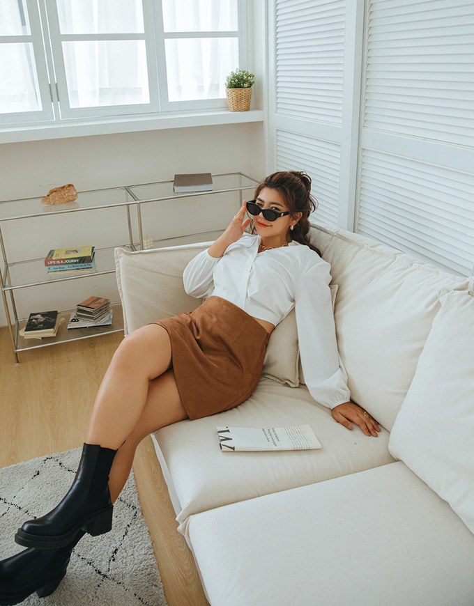 Overlap Suede Mini Skirt
