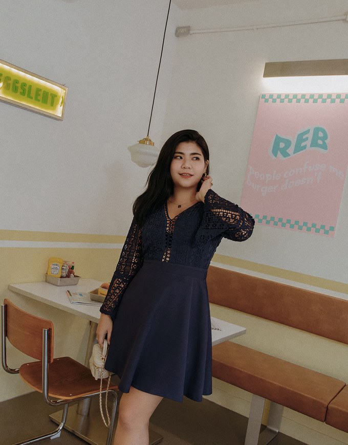 V-Neck Translucent Lace Wide Sleeve Mini Dress