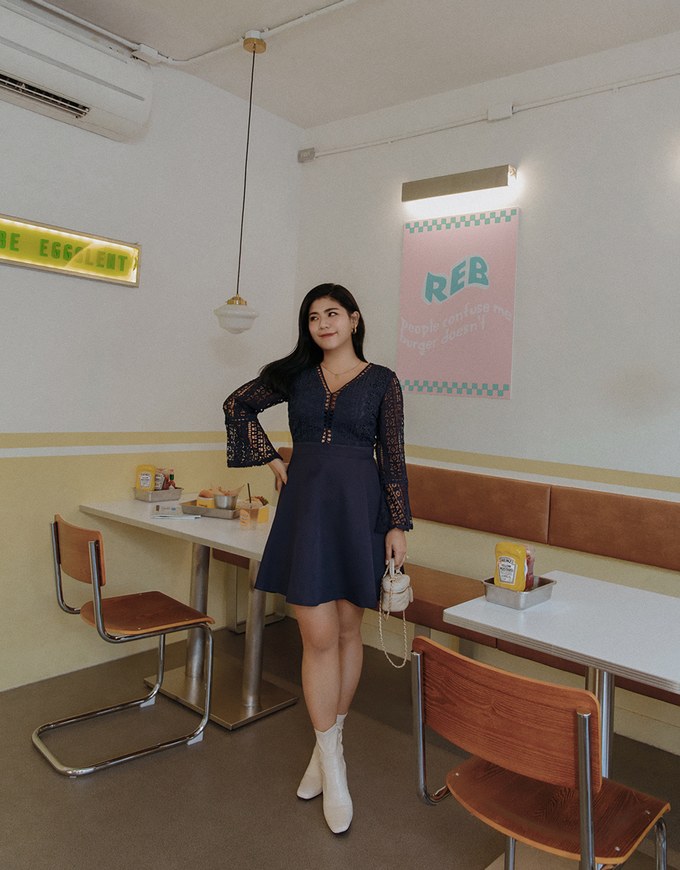 V-Neck Translucent Lace Wide Sleeve Mini Dress