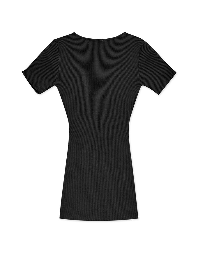 Hollow Wrinkled Side Slits Ribbed Mini Dress