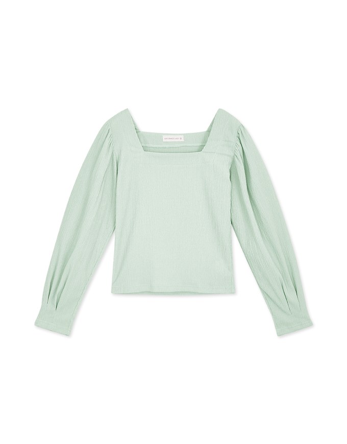 Square-Neck Puff-Sleeve Embossed Top