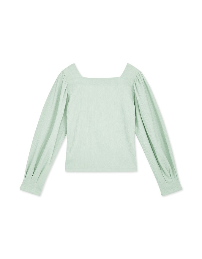 Square-Neck Puff-Sleeve Embossed Top