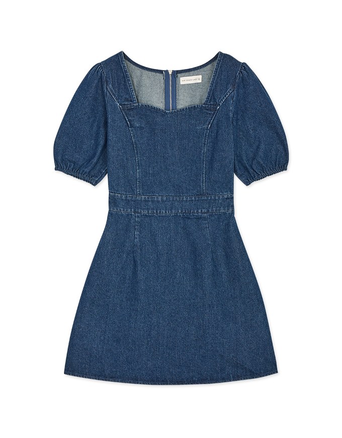 Retro Puff Sleeve Denim Mini Dress