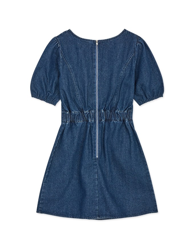 Retro Puff Sleeve Denim Mini Dress