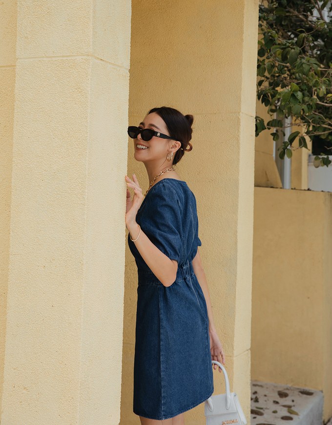 Retro Puff Sleeve Denim Mini Dress