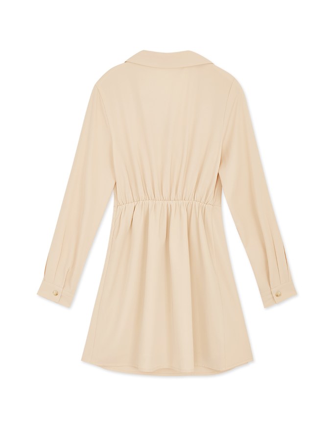 V Neck Diagonal Button Shirt Dress