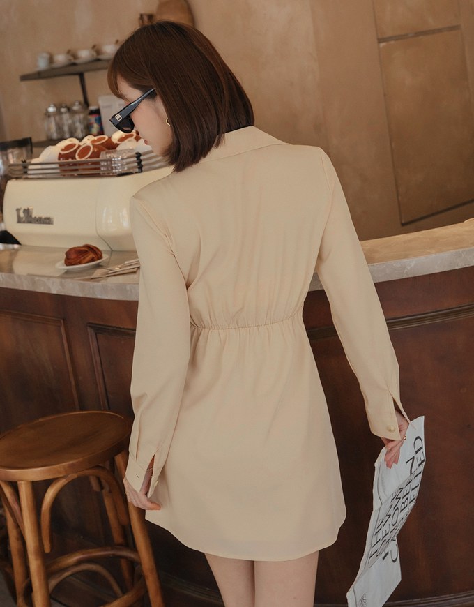 V Neck Diagonal Button Shirt Dress
