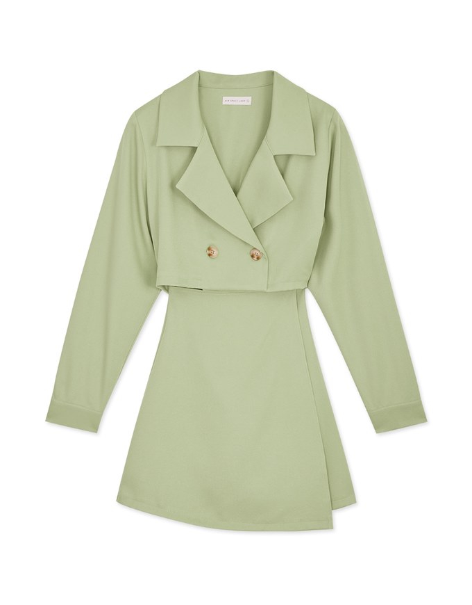 Trench Coat Fake Two Piece Hollow Mini Dress