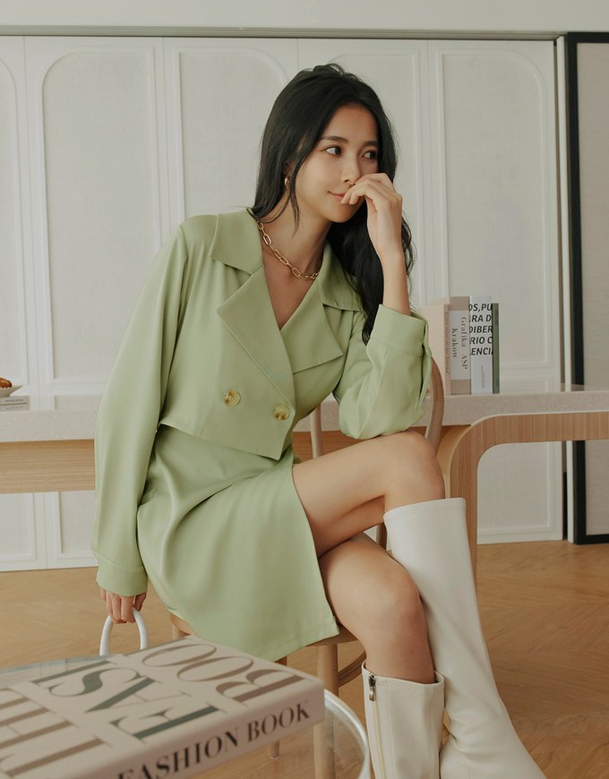Trench Coat Fake Two Piece Hollow Mini Dress