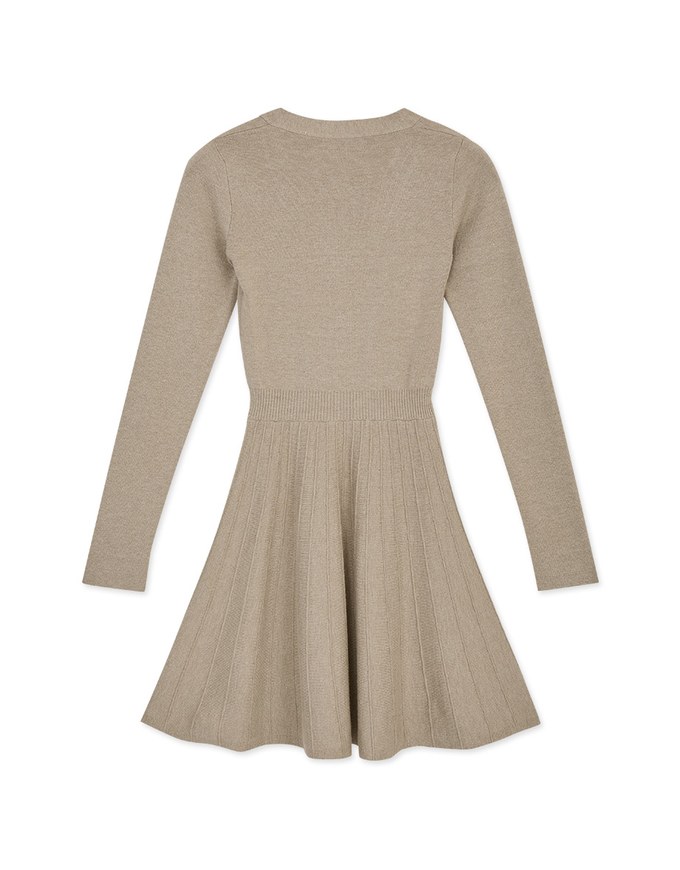 V-Neck Button Hem Knit Mini Dress