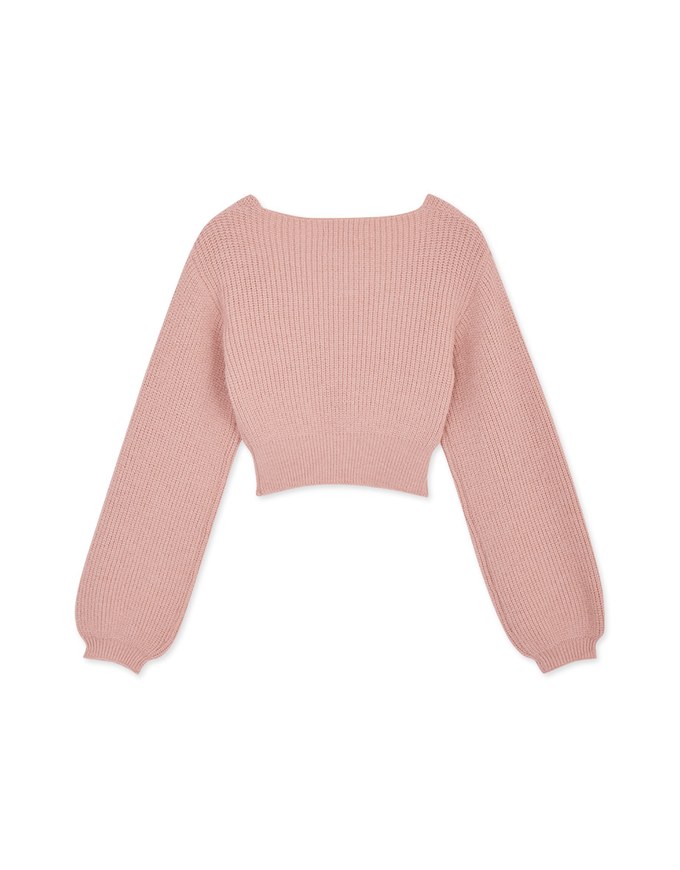 Overlapped V Neck Short Sleeve Knit Crop Top