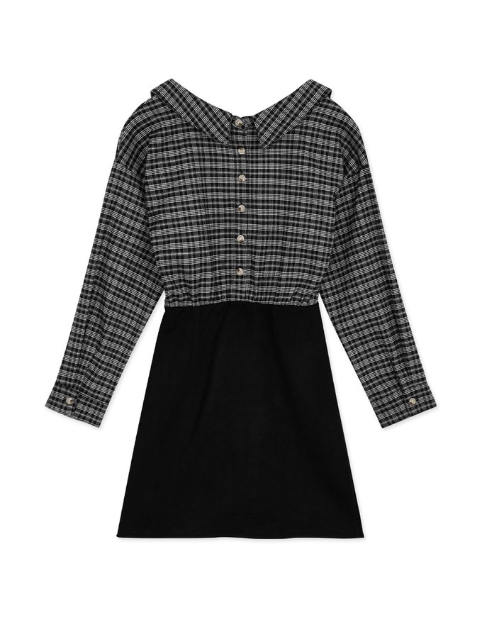 Plaid Strapless Button-Down Suede Mini Dress